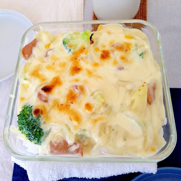 米粉使用で失敗なし!ウィンナーの豆乳ドリア